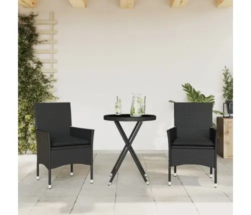 Bistro Komplektas, 3 Dalių, Juodas, Poliratanas Ir Stiklas