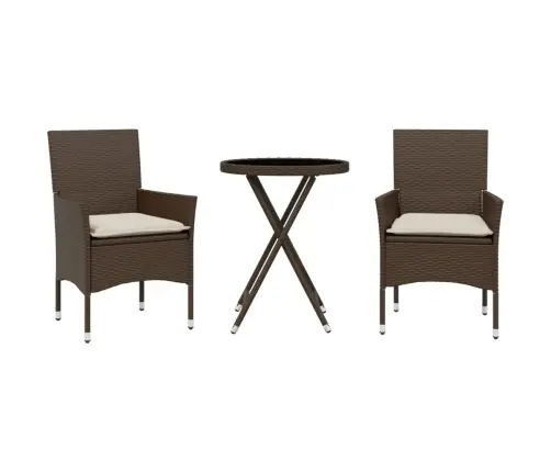 3-Daļīgs Bistro Mēbeļu Komplekts, Matrači, Brūna Pe Rotangpalma Vidaxl