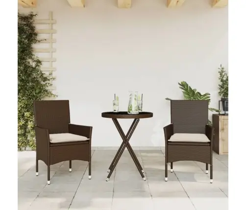 3-Daļīgs Bistro Mēbeļu Komplekts, Matrači, Brūna Pe Rotangpalma Vidaxl