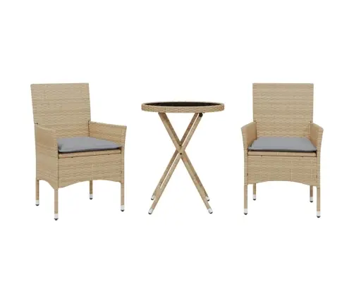 3-Osaline Bistrookomplekt Patjadega, Beež, Polürotang Ja Klaas