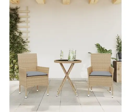 3-Osaline Bistrookomplekt Patjadega, Beež, Polürotang Ja Klaas