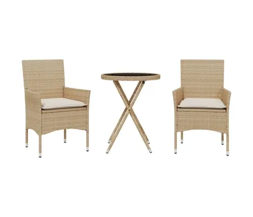 3-Daļīgs Bistro Mēbeļu Komplekts, Matrači, Bēša Pe Rotangpalma Vidaxl