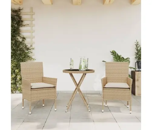 3-Daļīgs Bistro Mēbeļu Komplekts, Matrači, Bēša Pe Rotangpalma Vidaxl