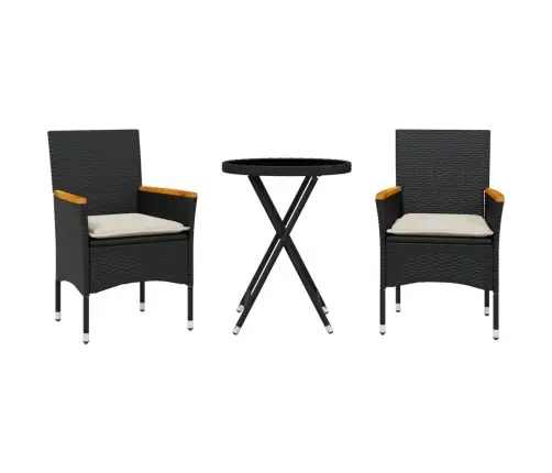 3-Daļīgs Bistro Mēbeļu Komplekts, Matrači, Melna Pe Rotangpalma Vidaxl