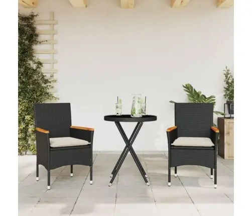 3-Daļīgs Bistro Mēbeļu Komplekts, Matrači, Melna Pe Rotangpalma Vidaxl