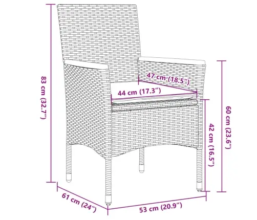 3-Osaline Bistrookomplekt Patjadega, Hall, Polürotang/Akaatsia