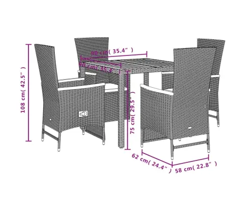 5-Osaline Aiamööbli Komplekt Patjadega, Must, Polürotang