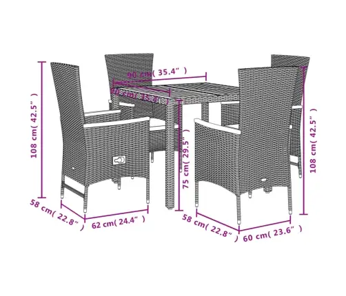 Sodo Komplektas Su Pagalvėlėmis, 5 Dalių, Juodas, Poliratanas