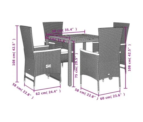 5-Osaline Aiamööbli Komplekt Patjadega, Must, Polürotang