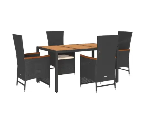 5-Daļīgs Dārza Mēbeļu Komplekts, Matrači, Melna Pe  Rotangpalma Vidaxl