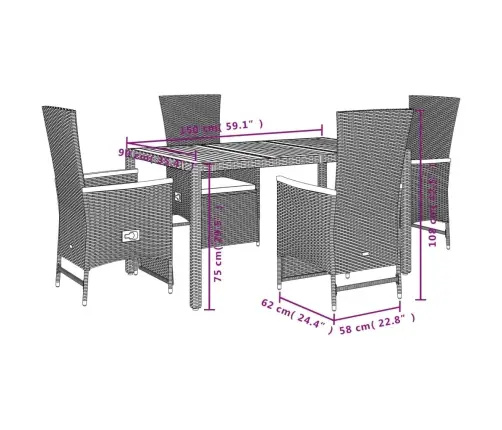 5-Daļīgs Dārza Mēbeļu Komplekts, Matrači, Melna Pe  Rotangpalma Vidaxl