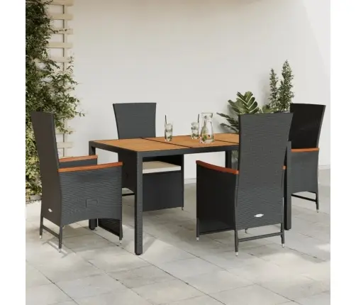 5-Daļīgs Dārza Mēbeļu Komplekts, Matrači, Melna Pe  Rotangpalma Vidaxl