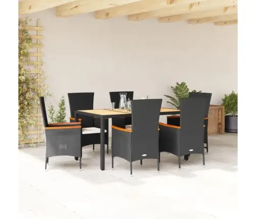 7-Osaline Aiamööblikomplekt Patjadega, Must, Polürotang