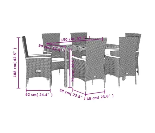 7-Daļīgs Dārza Mēbeļu Komplekts Ar Matračiem, Pe Rotangpalma Vidaxl