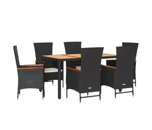 7-Osaline Aiamööblikomplekt Patjadega, Must, Polürotang