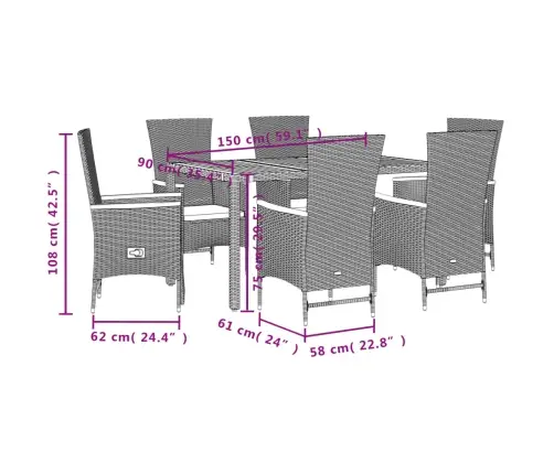 7-Osaline Aiamööblikomplekt Patjadega, Must, Polürotang
