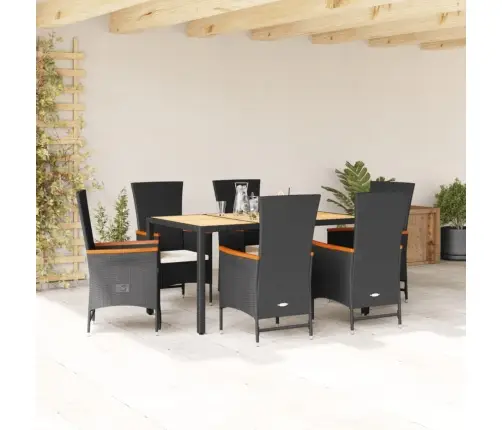 7-Osaline Aiamööblikomplekt Patjadega, Must, Polürotang