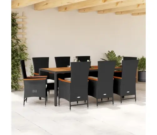 9-Daļīgs Dārza Mēbeļu Komplekts, Matrači, Melns, Pe Rotangpalma Vidaxl