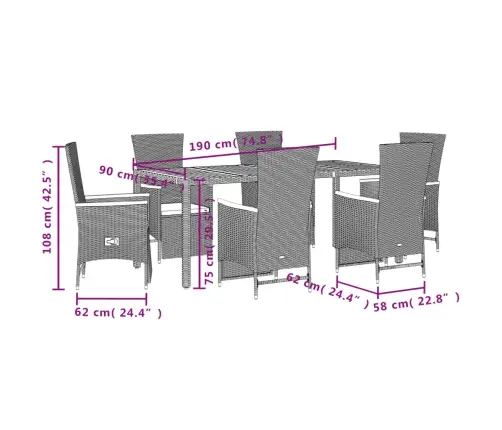 7-Daļīgs Dārza Mēbeļu Komplekts Ar Matračiem, Pe Rotangpalma Vidaxl