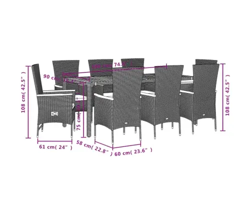 9-Osaline Aiamööbli Komplekt Patjadega, Must, Polürotang
