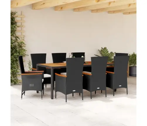 9-Osaline Aiamööbli Komplekt Patjadega, Must, Polürotang