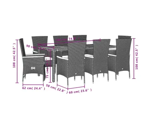 Sodo Komplektas Su Pagalvėlėmis, 9 Dalių, Juodas, Poliratanas