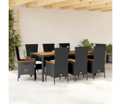 Sodo Komplektas Su Pagalvėlėmis, 9 Dalių, Juodas, Poliratanas