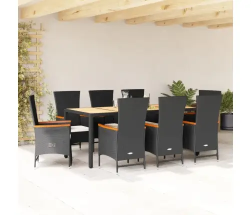 Sodo Komplektas Su Pagalvėlėmis, 9 Dalių, Juodas, Poliratanas