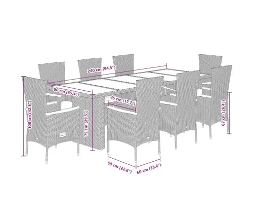 9-Osaline Aiamööbli Komplekt Patjadega, Must, Polürotang