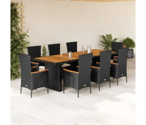 9-Osaline Aiamööbli Komplekt Patjadega, Must, Polürotang