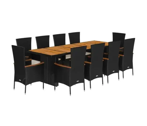 11-Daļīgs Dārza Mēbeļu Komplekts, Matrači, Melna Pe Rotangpalma Vidaxl