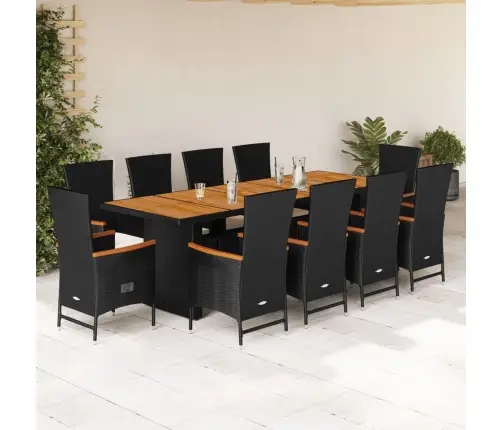 11-Daļīgs Dārza Mēbeļu Komplekts, Matrači, Melna Pe Rotangpalma Vidaxl