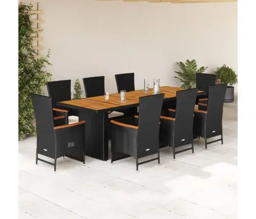 9-Daļīgs Dārza Mēbeļu Komplekts, Matrači, Melns, Pe Rotangpalma Vidaxl