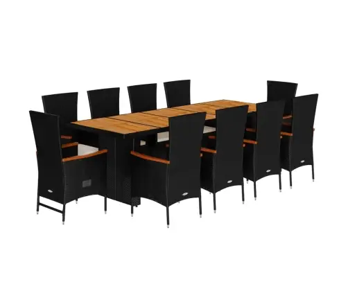 11-Daļīgs Dārza Mēbeļu Komplekts, Matrači, Melna Pe Rotangpalma Vidaxl