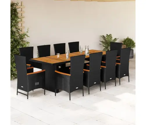 11-Daļīgs Dārza Mēbeļu Komplekts, Matrači, Melna Pe Rotangpalma Vidaxl
