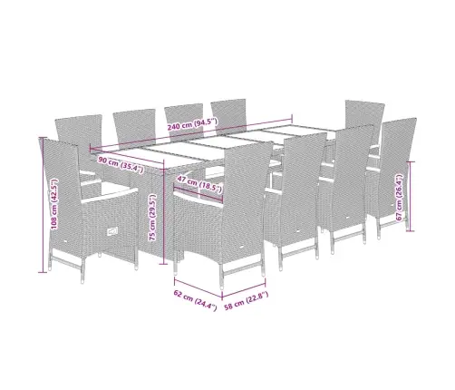 11-Daļīgs Dārza Mēbeļu Komplekts, Matrači, Melna Pe Rotangpalma Vidaxl