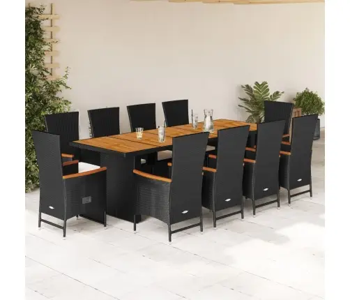 11-Daļīgs Dārza Mēbeļu Komplekts, Matrači, Melna Pe Rotangpalma Vidaxl