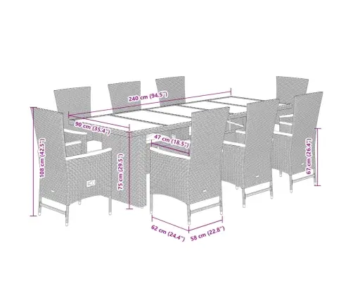 Sodo Komplektas Su Pagalvėlėmis, 9 Dalių, Juodas, Poliratanas