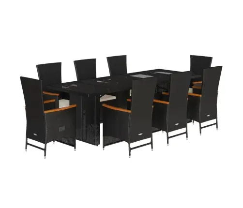 9-Daļīgs Dārza Mēbeļu Komplekts, Matrači, Melns, Pe Rotangpalma Vidaxl