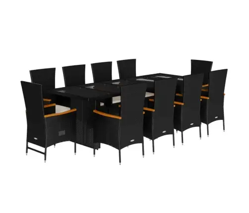 11-Daļīgs Dārza Mēbeļu Komplekts, Matrači, Melna Pe Rotangpalma Vidaxl