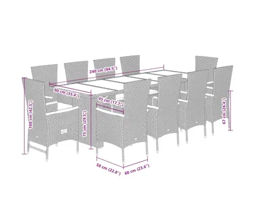 11-Daļīgs Dārza Mēbeļu Komplekts, Matrači, Melna Pe Rotangpalma Vidaxl