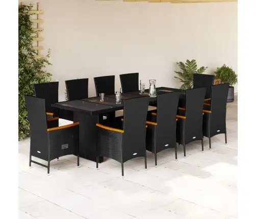 11-Daļīgs Dārza Mēbeļu Komplekts, Matrači, Melna Pe Rotangpalma Vidaxl