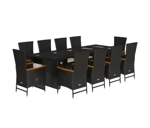 11-Osaline Aiamööbli Komplekt Patjadega, Must, Polürotang