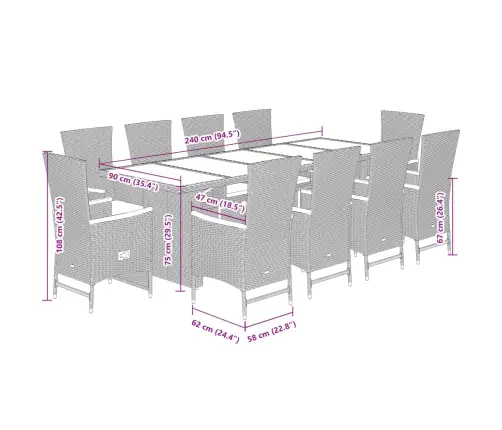 11-Osaline Aiamööbli Komplekt Patjadega, Must, Polürotang