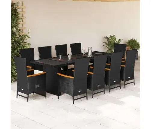 11-Osaline Aiamööbli Komplekt Patjadega, Must, Polürotang