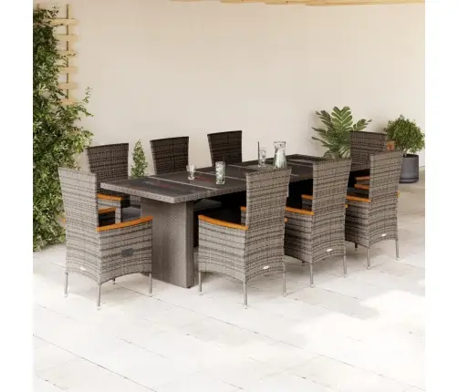 Sodo Komplektas Su Pagalvėlėmis, 9 Dalių, Pilkas, Poliratanas