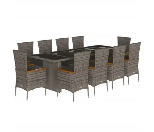 11-Osaline Aia Söögimööbli Komplekt Patjadega, Hall, Polürotang