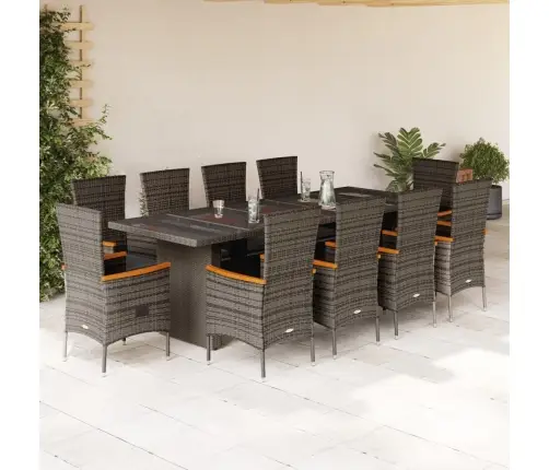 11-Osaline Aia Söögimööbli Komplekt Patjadega, Hall, Polürotang