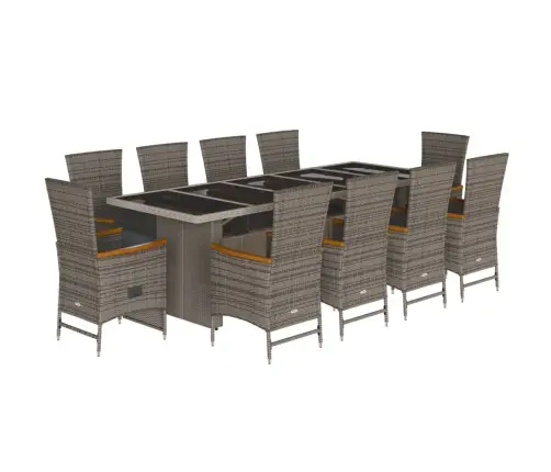 11-Osaline Aia Söögimööbli Komplekt Patjadega, Hall, Polürotang