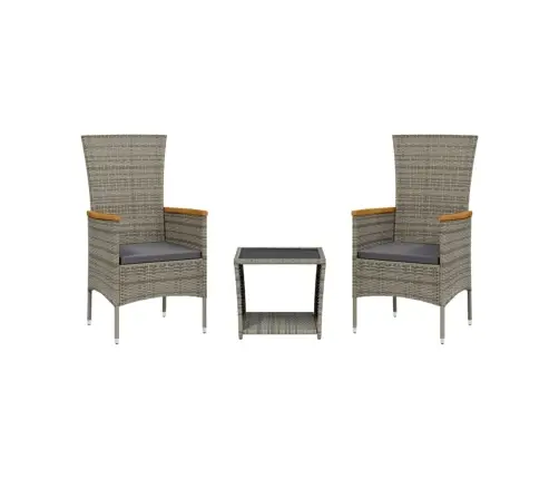 3-Daļīgs Dārza Mēbeļu Komplekts, Matrači, Pelēka Pe Rotangpalma Vidaxl